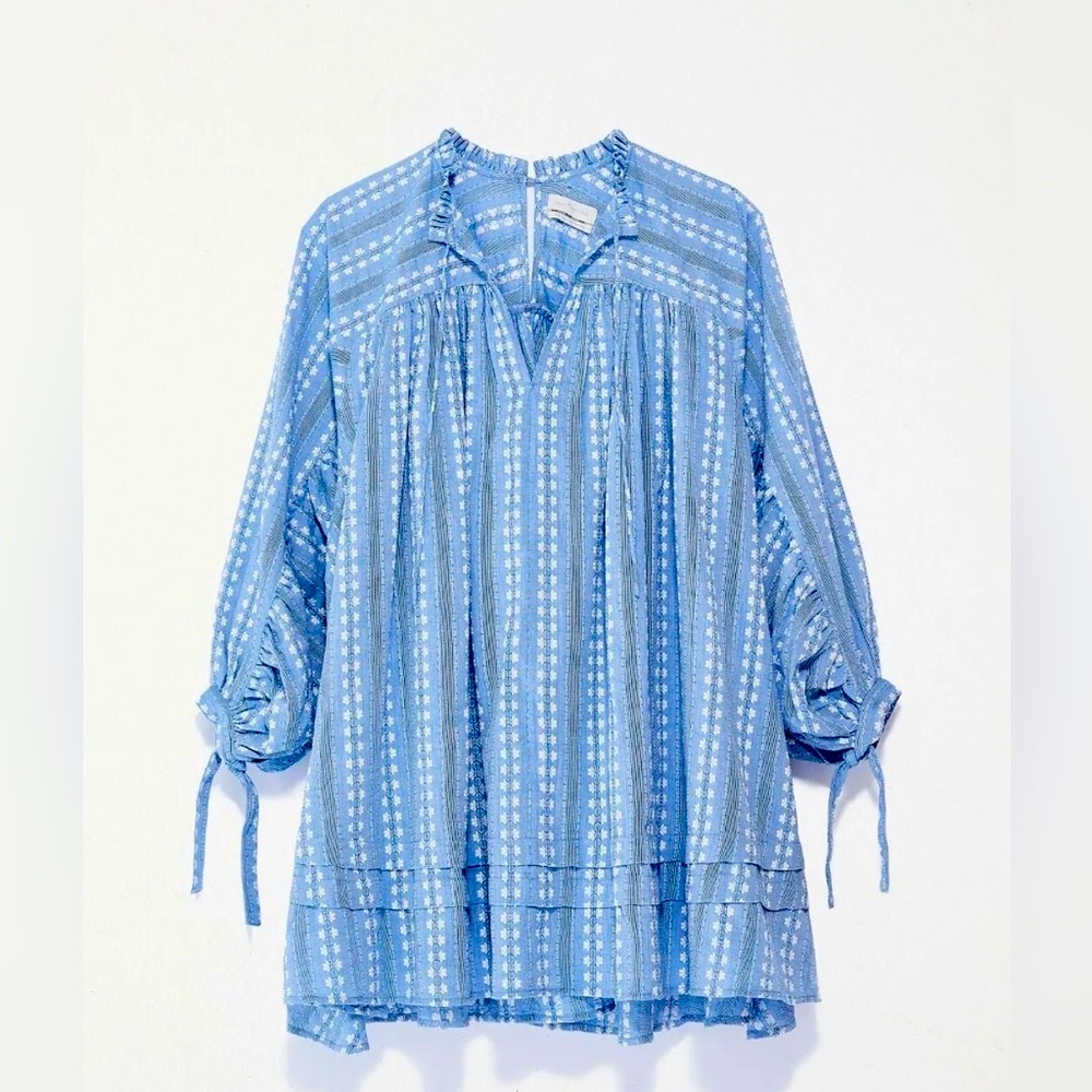 Urban Outfitters UO Jai Embroidered Babydoll Mini Frock Dress Blue Floral XS NWT